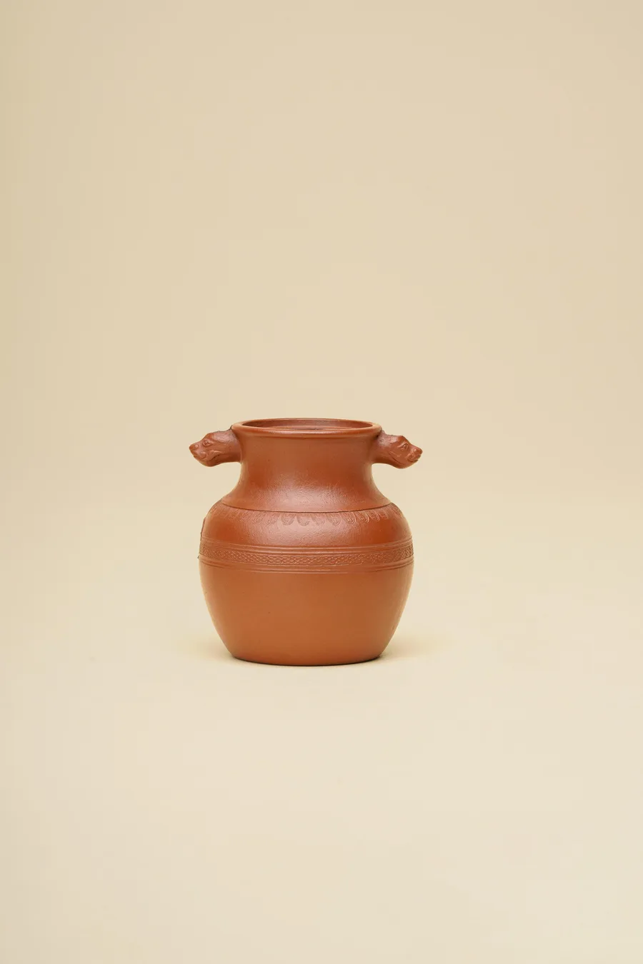 清康熙 硃砂仿青銅器獸耳提梁